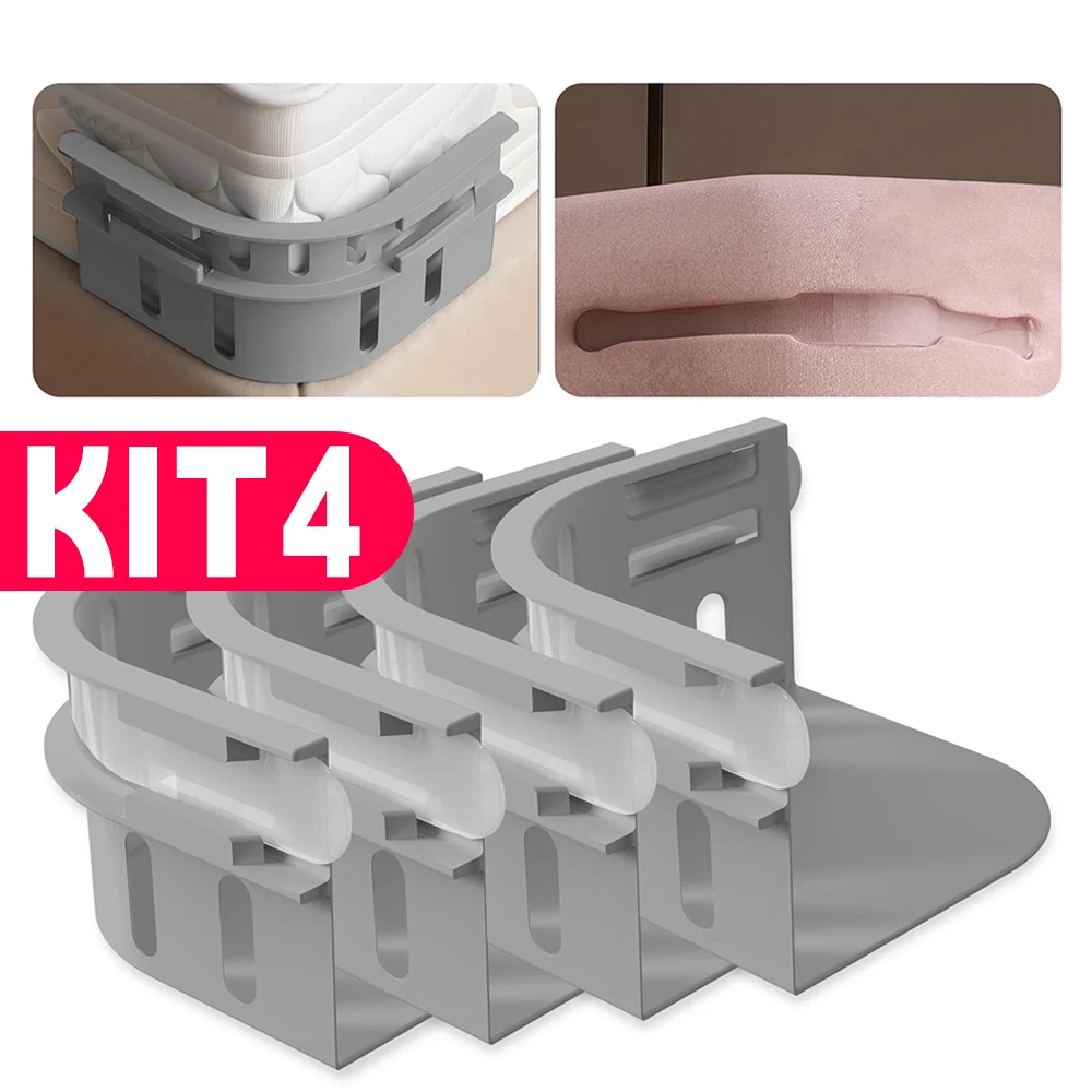 Kit com 4 Presilhas Antiderrapantes para Lençol, Cinta Elástica Ajustável para Colchão de 20 a 40cm, Sem Prego