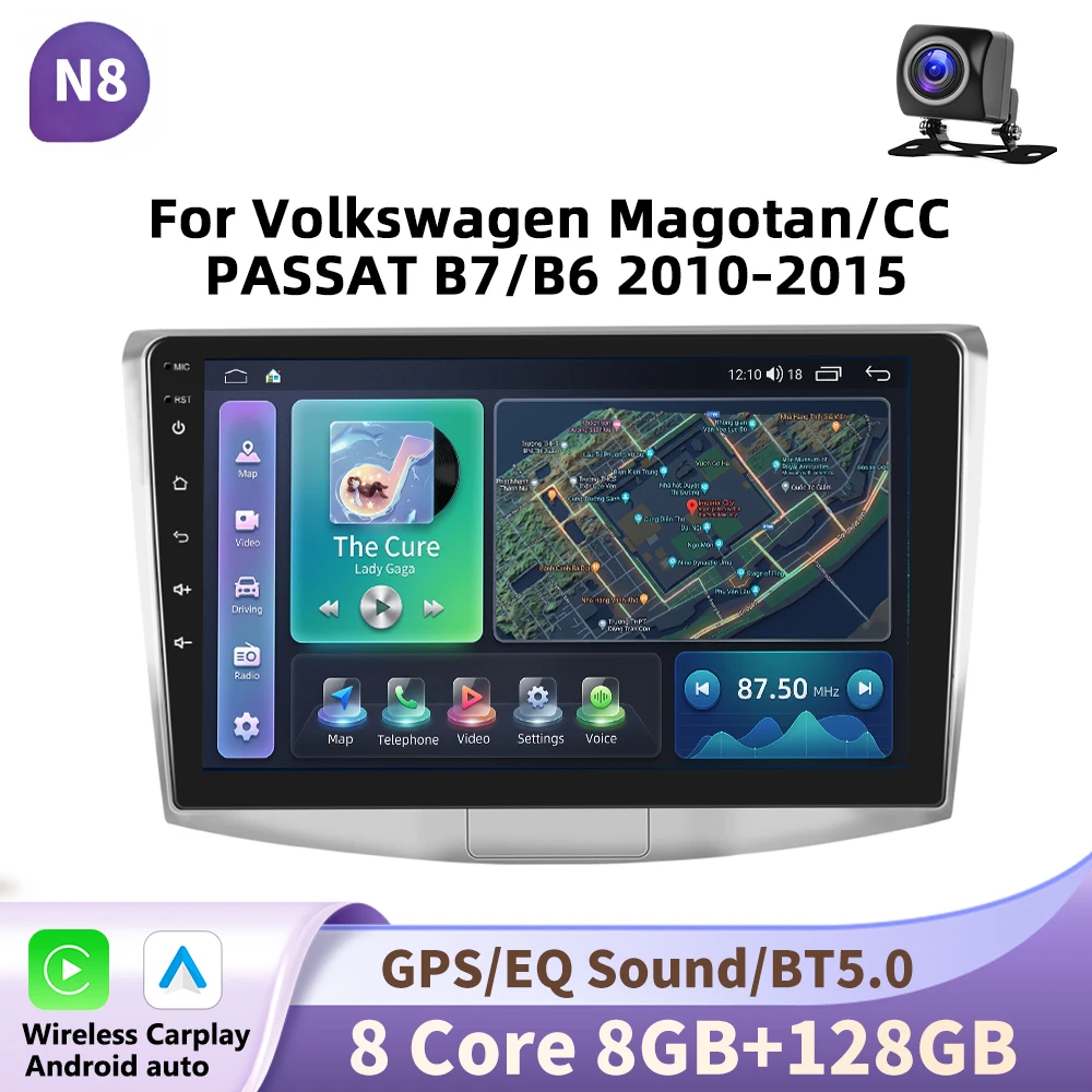 Podofo 10 inch Android autoradio voor Volkswagen Magotan/CC PASSAT B7/B6 2010-2015 als multimediaspeler, videospeler en GPS-navigatie 2din