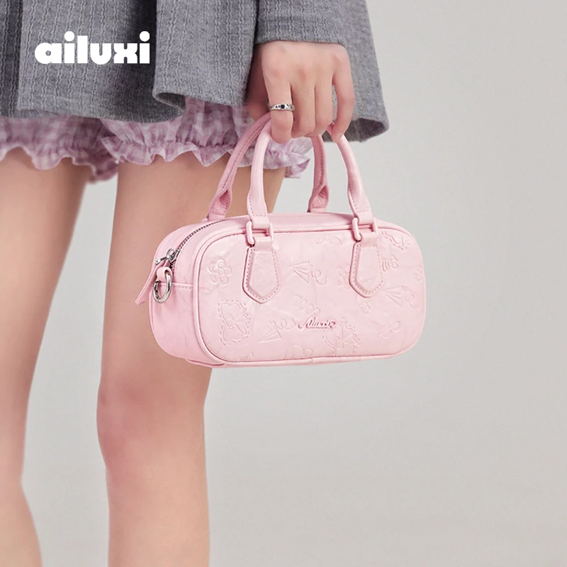 

AILUXI Pink Boston Bag for Girl Travel Luxury Designer Shoulder Crossbody Bowling Handbag College Mini Purse Back To School Gift
