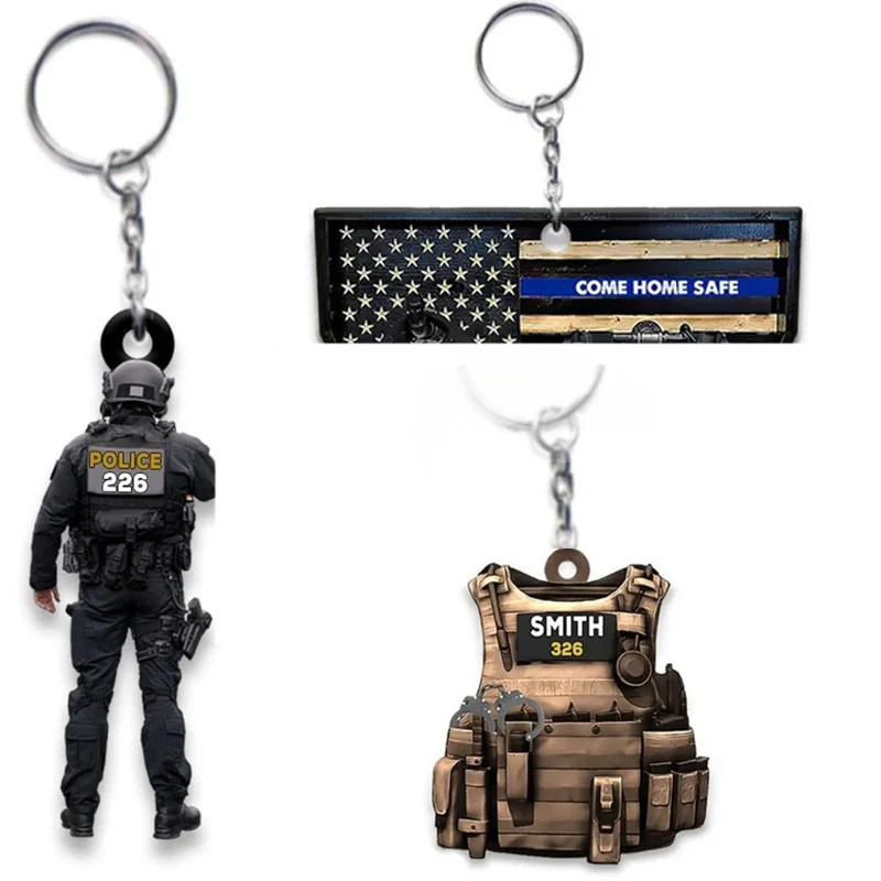 Simulation Police Uniform Pendant 2d Acrylic Keychains Men Backpacks Hanging Keyring Jewelry Bag Charm Ornament Decoration Gift