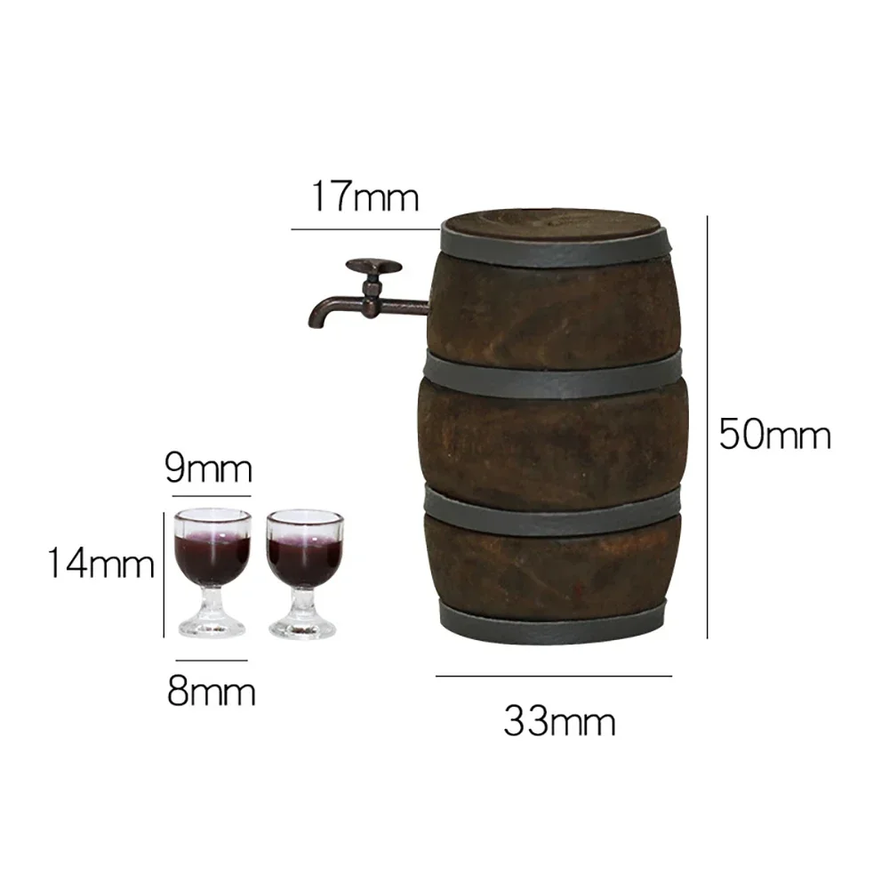 1Set 1/12 Doll House Miniature Combination Red Wine Barrel Wineglass Simulation Model Toy Mini Decoration Dollhouse Accessories