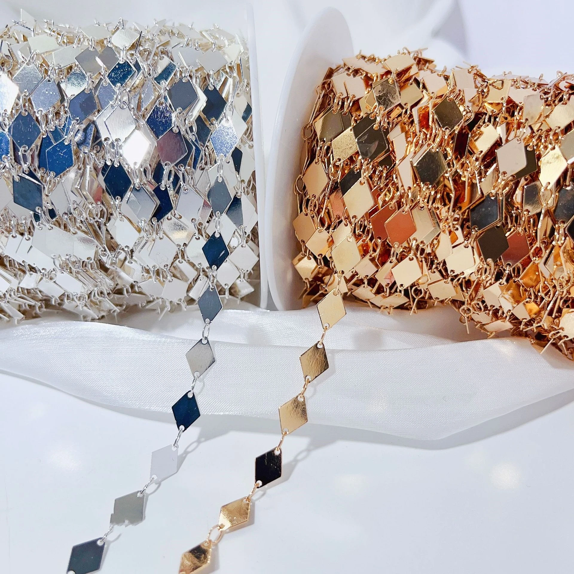 2メートル 4x9mm 金メッキ真鍮製ソリッド菱形ダイヤモンドリンクチェーン DIYヴィンテージブレスレットネックレスジュエリークラフト製作用