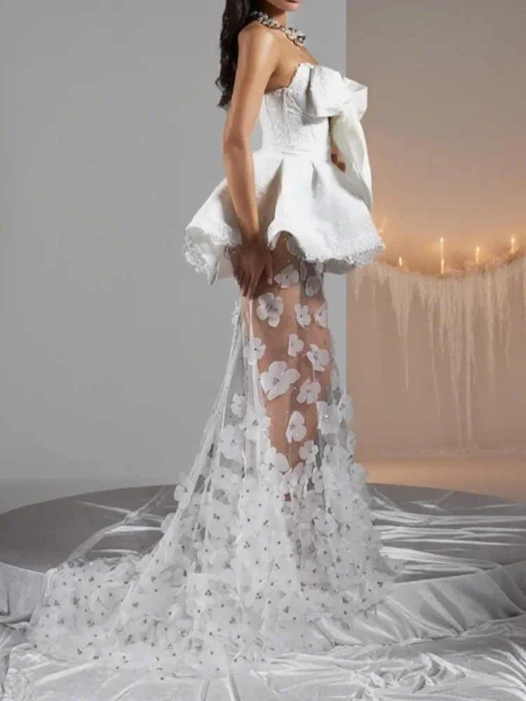 Robes de mariée en dentelle personnalisées sirène chérie florale perlée Boho robe de mariée arabe dubaï islamique