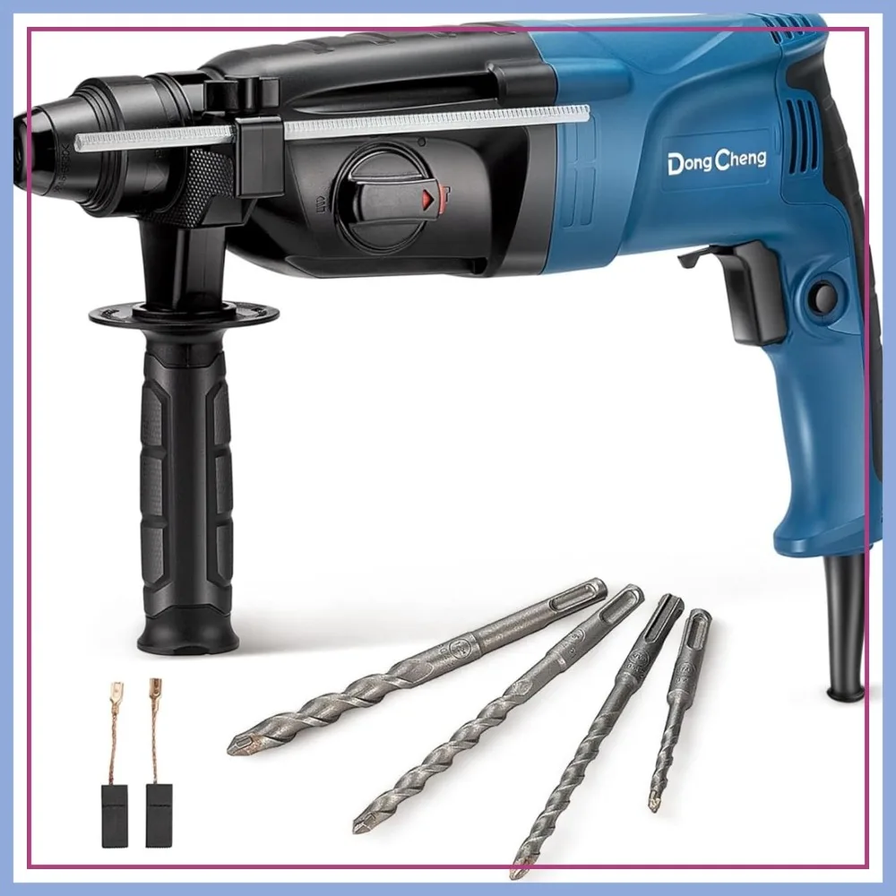 

6.7Amp Heavy Duty SDS-Plus Rotary Hammer Drill with Safety Clutch, 1200 RPM, 3.0 Joules, 4pcs Bits