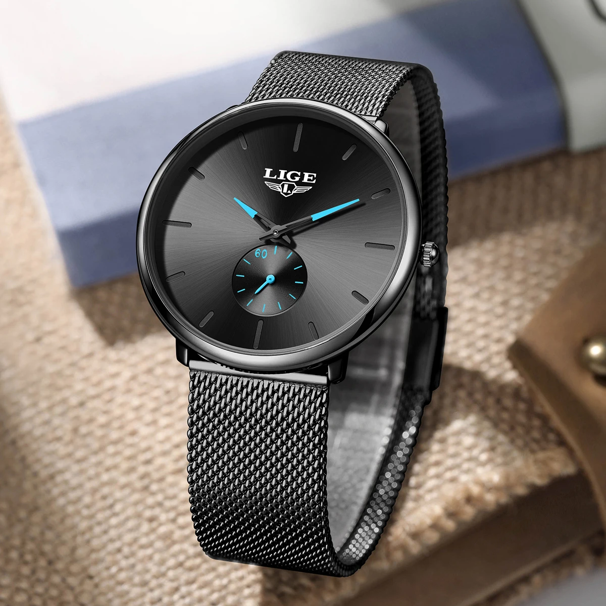 LIGE Fashion Mens Watches Top Brand Luxury Quartz Watch Men Casual Slim Mesh Steel Waterproof Sport Watch Relogio Masculino