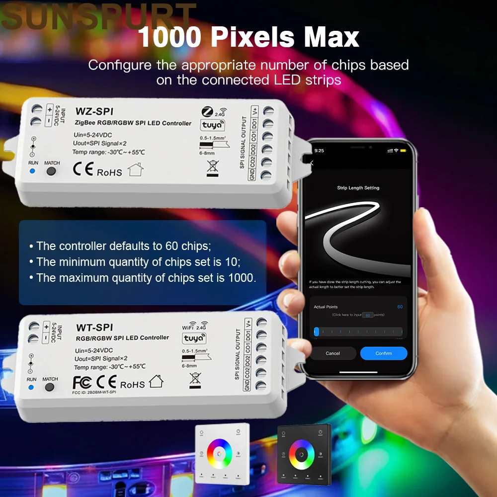10DC5-24V Zigbee SPI Led Controller WZ-SPI+R9 Kits RF Remote TUYA Control Dimmer for RGB RGBW 1903 WS2811 2812B LED Strip Lights