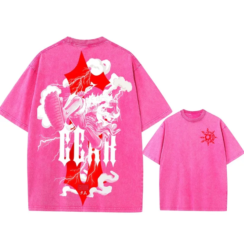 الصيف الرجال غسل تي شيرت انمي ياباني قطعة واحدة الجرافيك الملابس Harajuku Y2K المتضخم 100% القطن نصف كم بلايز تيز