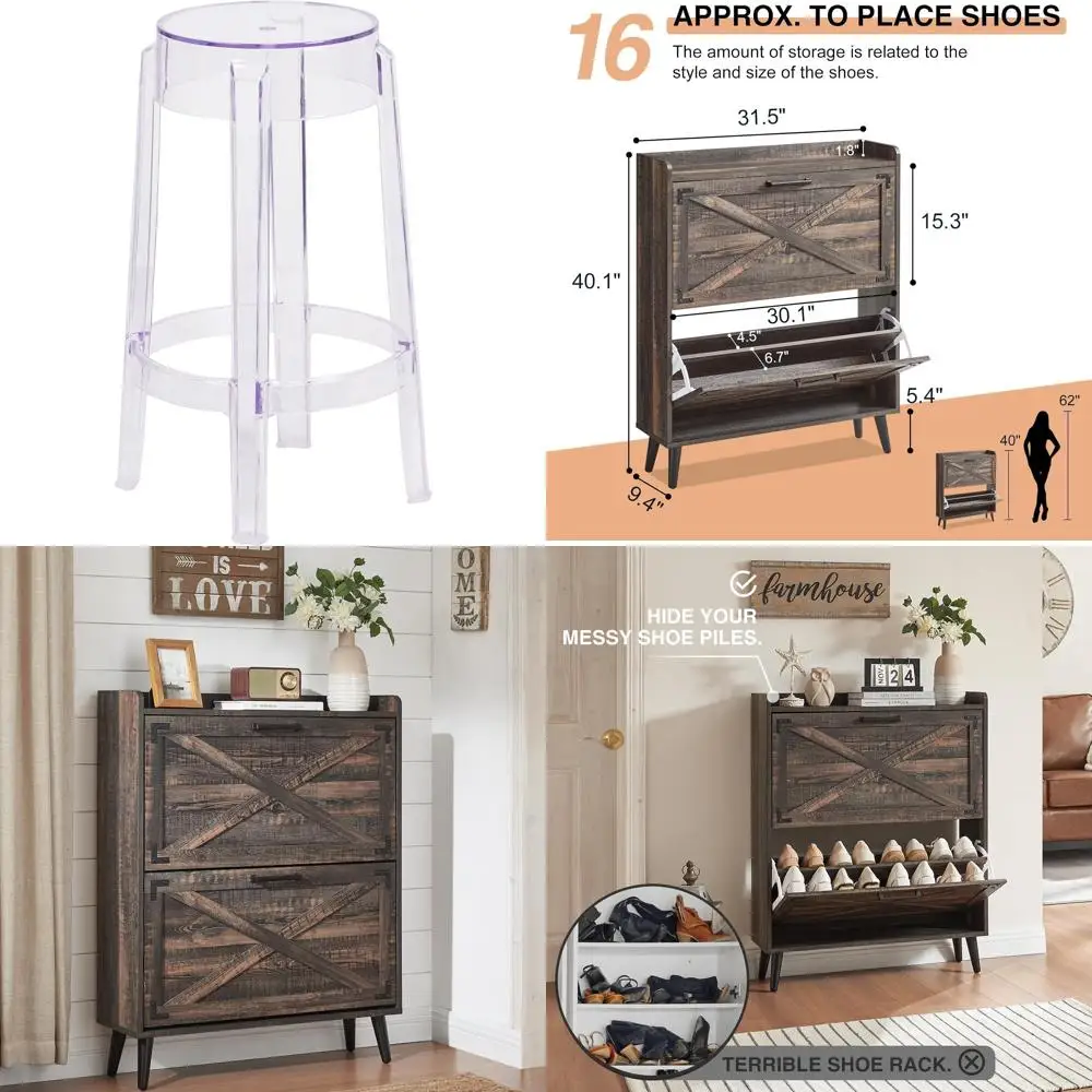 

Indoor/Outdoor Transparent Counter Height Stool with Foot Ring, Stackable Ghost Height Chair