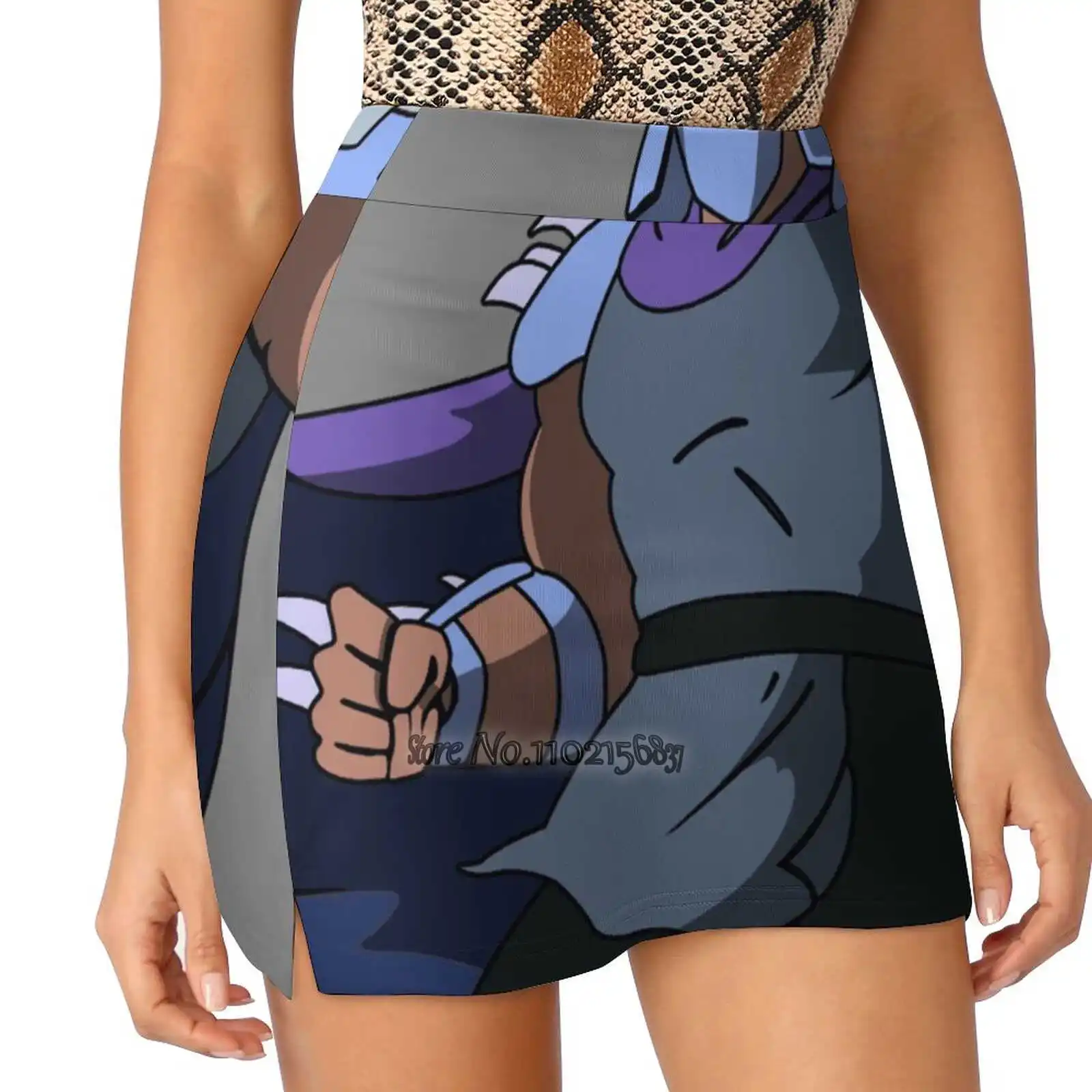 Shredder Fake Two-Piece Hakama Skirt Women Pencil Skirts Workout Sports Mini Skirt 90S Shredder Turtles Villain Cartoon