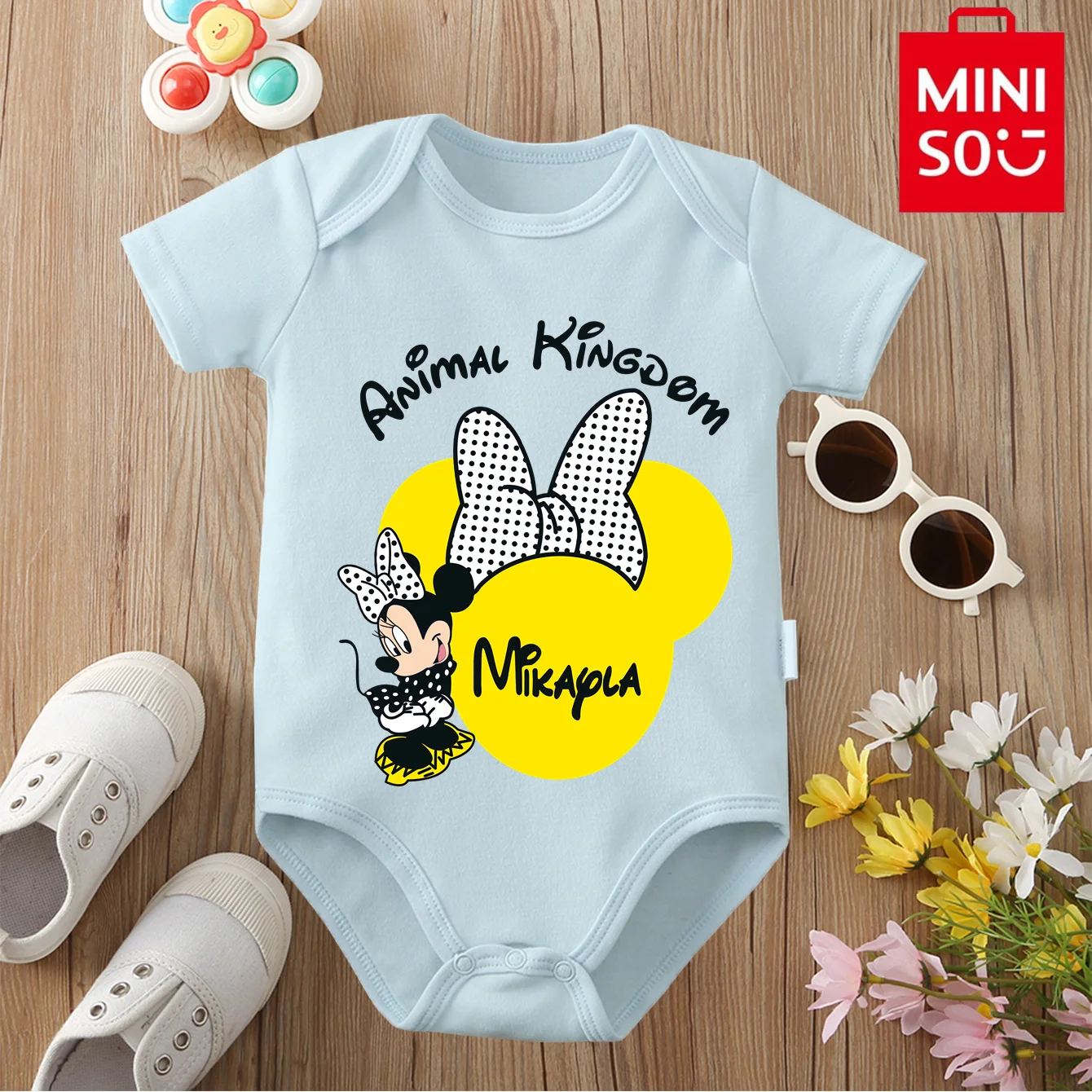 

MINISO&Disney 100% Cotton Comfortable Baby Clothe Baby Onesie Bodysuit Mickey Mouse Cute Print for 0 To 12 Months Newborn