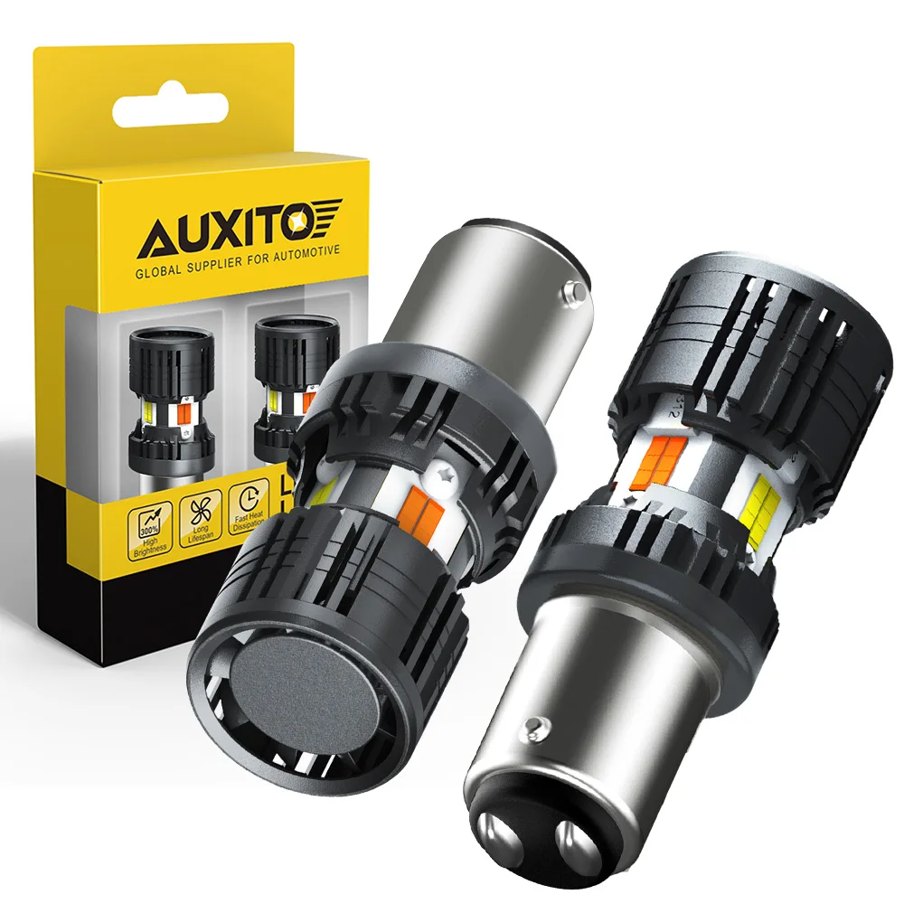 AUXITO 2Pcs Dual Color 1157 BAY15D P21/5W LED Light Bulbs Yellow White Switchback CANBUS DRL Turn Signal Indicator Auto Lights With A Fan 12V