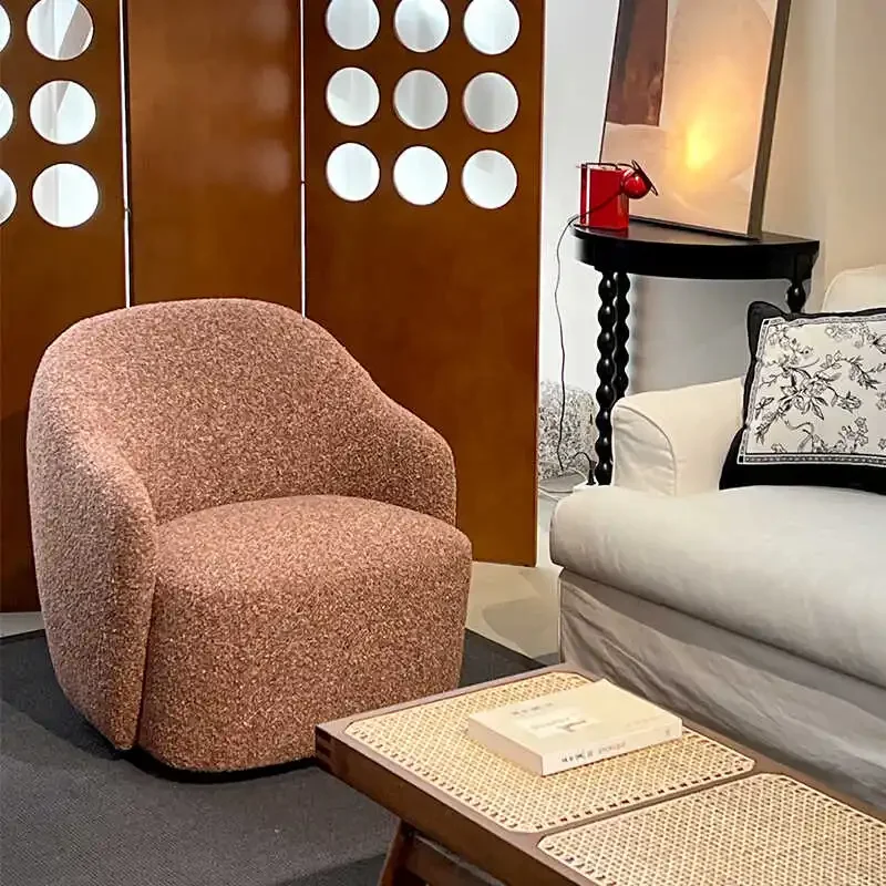 Rotating Leisure Chair French Medieval Lamb Fleece Single Sofa Chair Internet celebrity yarn-dyed fabric negotiation chair