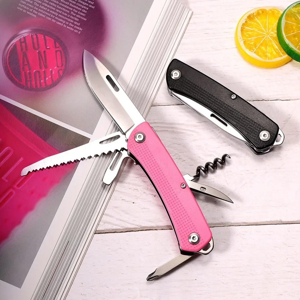 Pink Folding Knife Multipurpose Tools Self Defense Hunting Tactical Pocket Knife Survival Gear Camping Equipment EDC Hand Tools