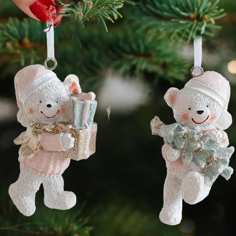 

Cute Christmas Tree Ornaments Resin Bear 2Pcs Bear Pendants Landscape Miniature Desk Accessorie Ornament Christmas New Year Gift