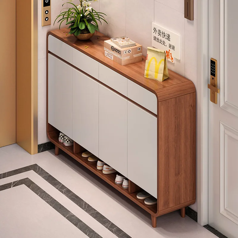 

Shoe cabinet small V-shaped layered rack household door entrance entrance cabinet integrated solid wood color