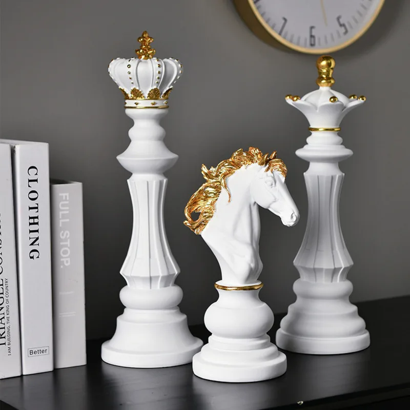 30cm Resin King Knight Chess Pieces Board Games Accessories International Figurines Retro Home Decor Ornaments