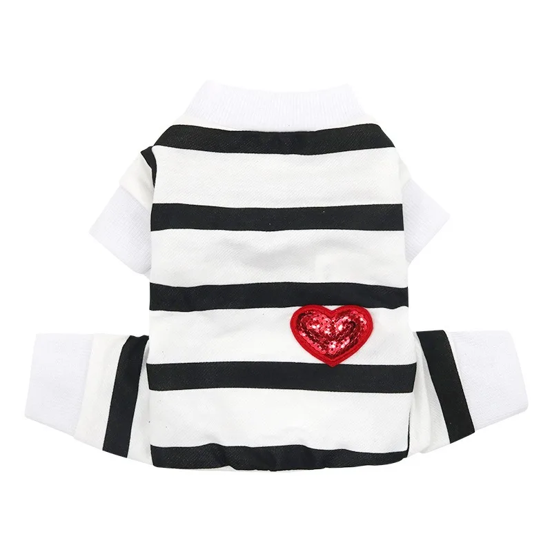 Black Striped Pet Four Legged Clothes Winter Puppy Sleepwear Clothes Teddy Warm Bodysuit Bichon  Soft Pullover Pullover