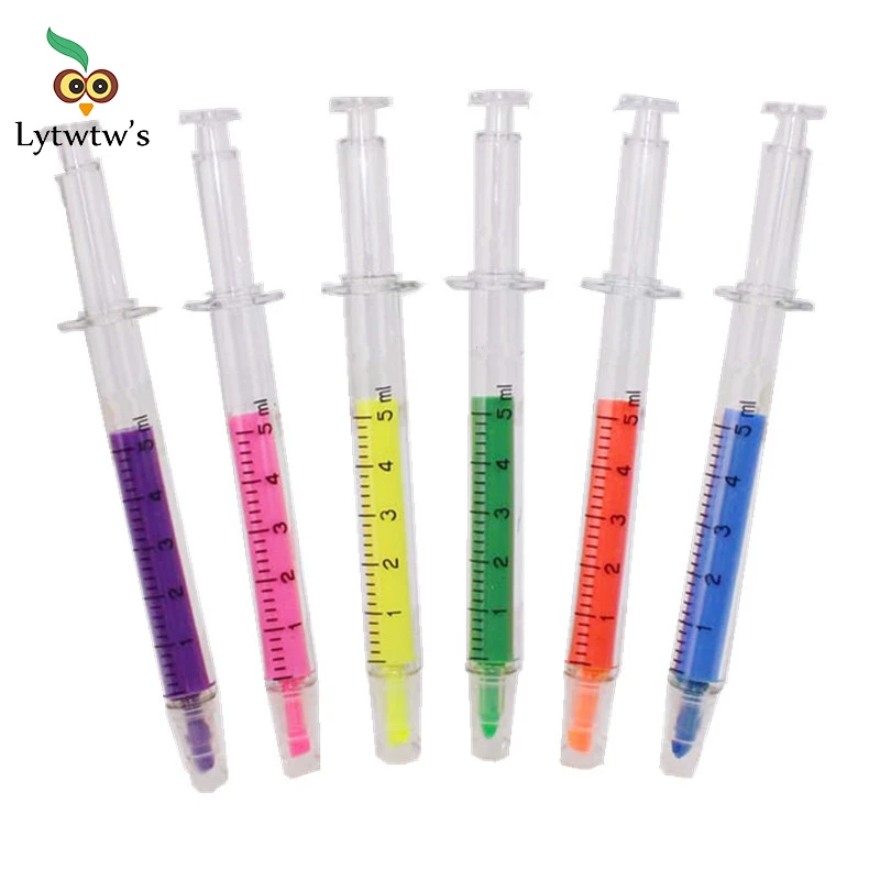 1 Pcs Creative Cute Kawaii Syringe Art Text Color Marker Graffiti Pen Highlighters Paint Draw Fluorescent School Stationery