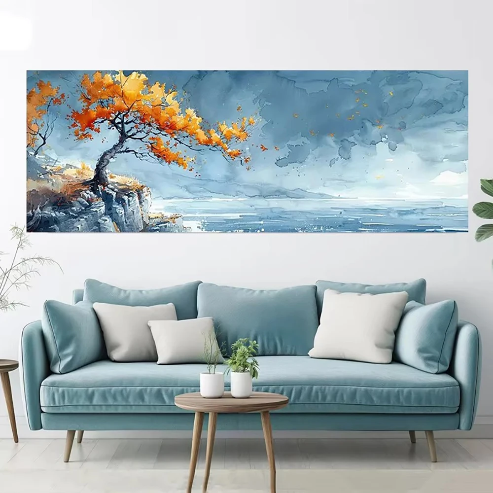 Tree on A Windy Cliff Panoramic Sea Poster and Prints Landscape Tree Canvas Painting Wall Art Pictures for Home Decor Cuadros