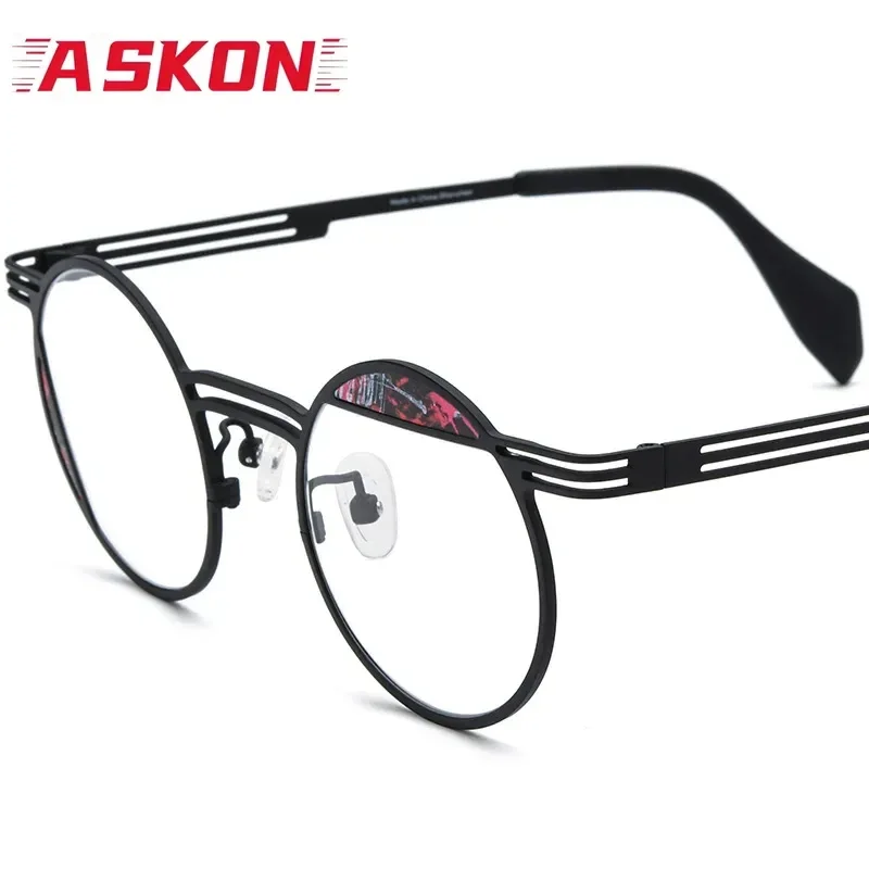 ASKON High Quality Colorful Ultra-light Pure Titanium Round Eyeglass Frames Men Women Myopia Glasses Frame Reading Prescription