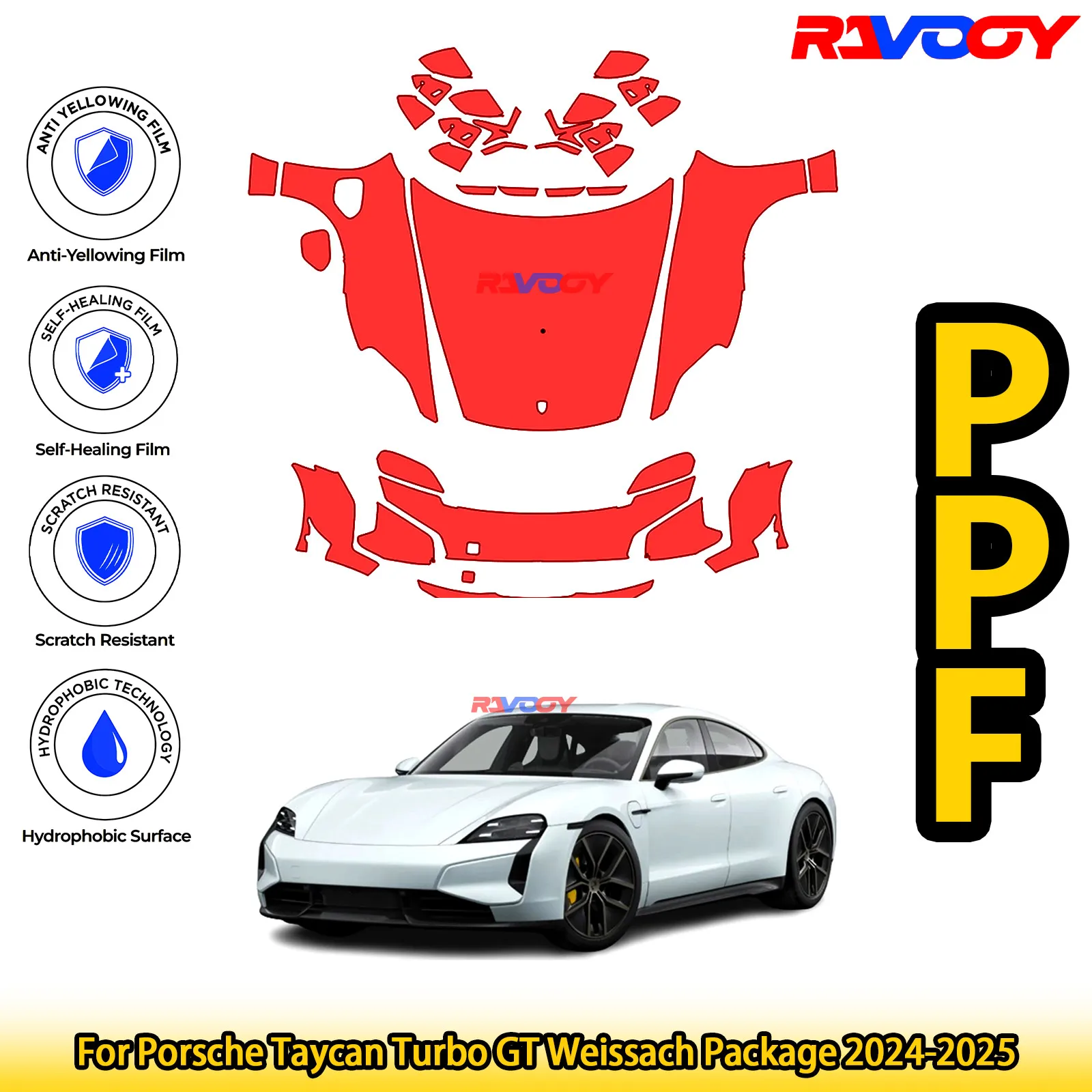 

Для Porsche Taycan Turbo GT Weissach посылка 2024-2025 глянцевая матовая черная предварительно вырезанная передняя PPF комплект защитная пленка для краски
