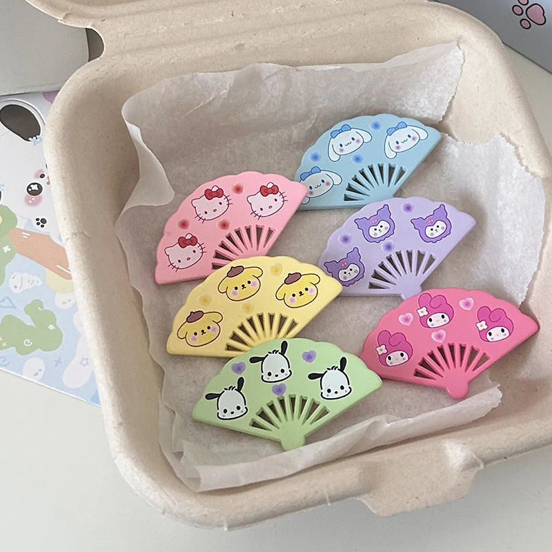 1 paio simpatico cartone animato piccolo ventilatore tornante dolce melodia Cinnamoroll Kuromi Purin Pochacco Kt gatto tornante accessori per capelli divertenti