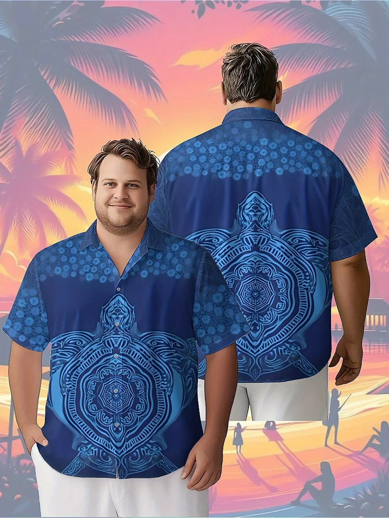Men's Plus Size Hawaiian Shirts Deep Sea Turtle Tattoo Art Pattern, Unisex Aloha Shirts,New in Summer Tops Tee,streetwear