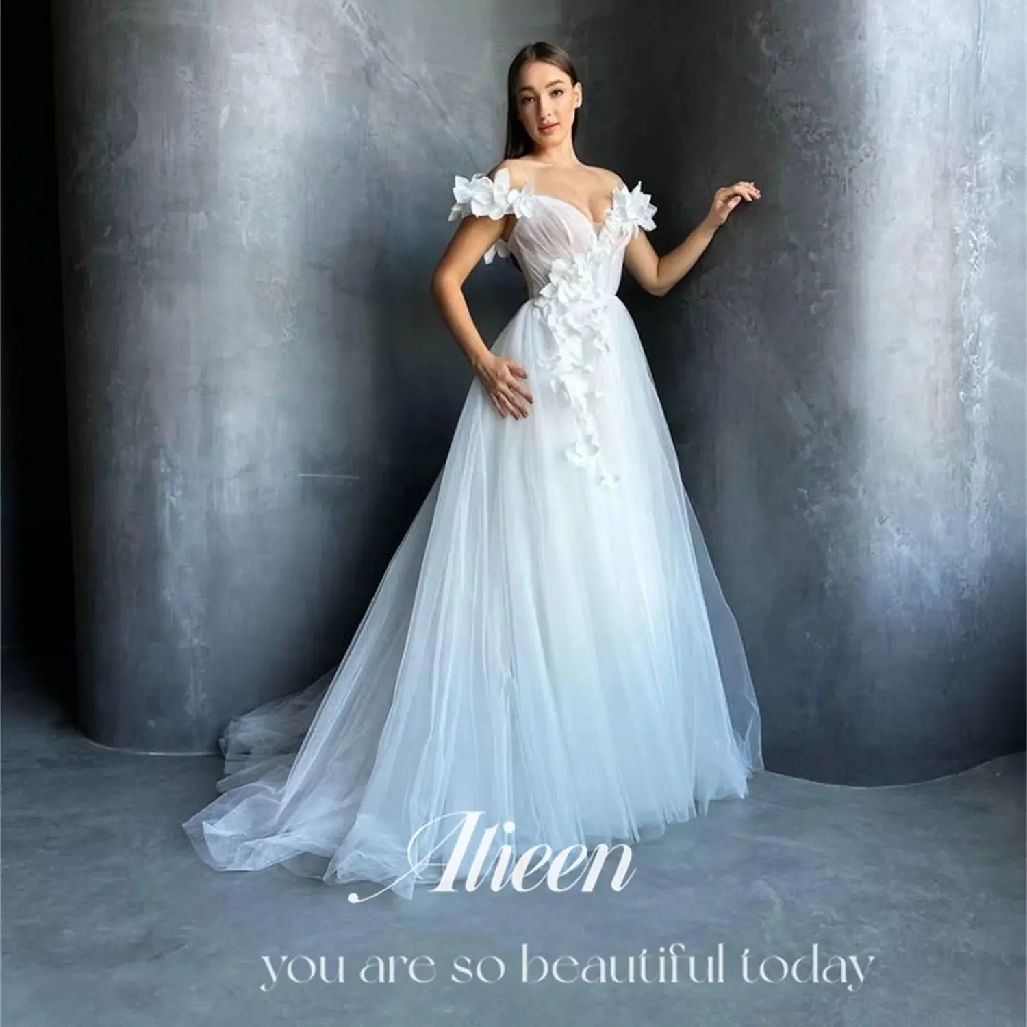 

Aileen A-line Wedding Dress 3D Flowers Sharon Happy Evening Dresses for Formal Occasions Luxury Robe De Soiree Femmes Party Prom