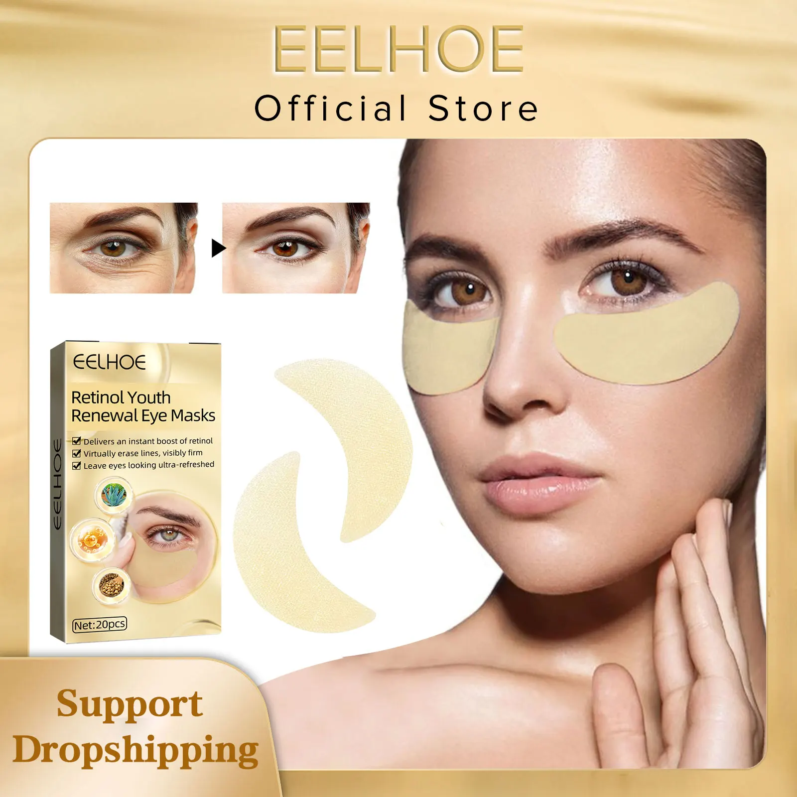 EELHOE Retinol Eye Mask Reduces Dark Circles Ageless Anti-Puffiness Lifting Firming Bags Eye Dilute Fine Lines Serum Cream 20pcs