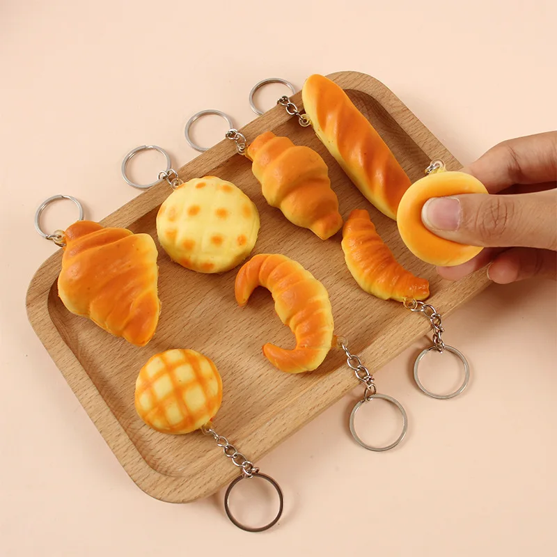 Bread food Pendant Key chain Simulation food charm pendant DIY Creative Fun French bun croissant pineapple bag pinch key chain