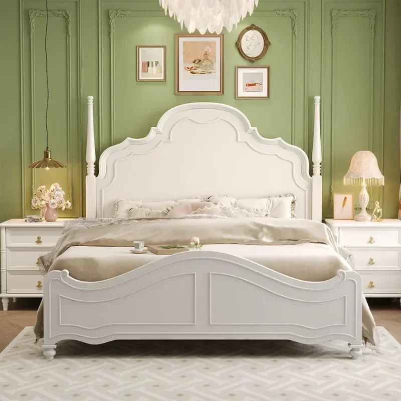 European Simple Bed Queen Double Luxury Girls Design Bed Beauty Sleeping Safe Princess Baby Wooden Beliche Unique Furniture
