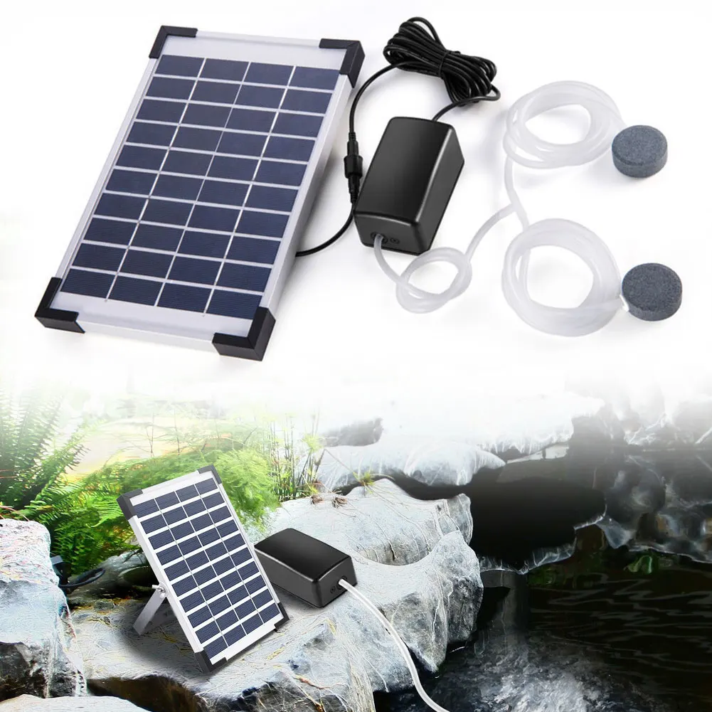 Fish Tank Oxygenator As Shown Solar Pond Aerator Solar Powered 5W Solar Panel Dual Air Outlets Adjustable Solar Panel