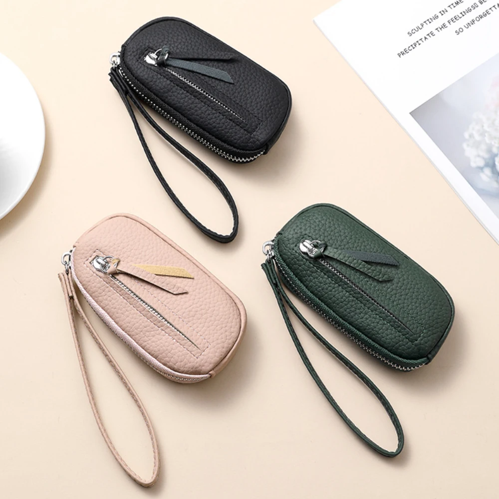 محفظة نسائية للعملات المعدنية بسحاب مزدوج وحامل مفاتيح منظم محفظة جلدية من جلد البولي يوريثان حقيبة تخزين بحلقة مفاتيح لإكسسوارات حقيبة اليد النسائية #3