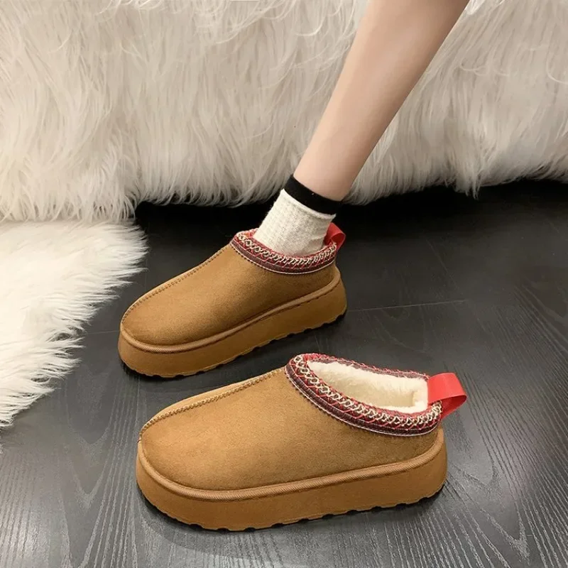 Leisure Cotton Shoes Snow Boots for Women 2024 Winter New Addition of Velvet Warm Thick Bottom Bao Head To Wear Woolen Shoes