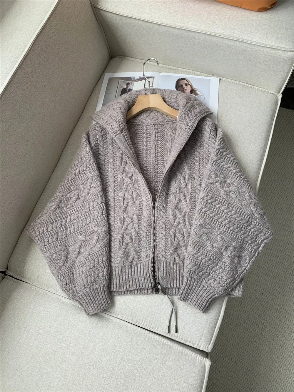 Women\'s Knitted Cardigan Lapel Long Sleeve Cashmere Wool Sweater Coat 24 High quality women\'s clothing