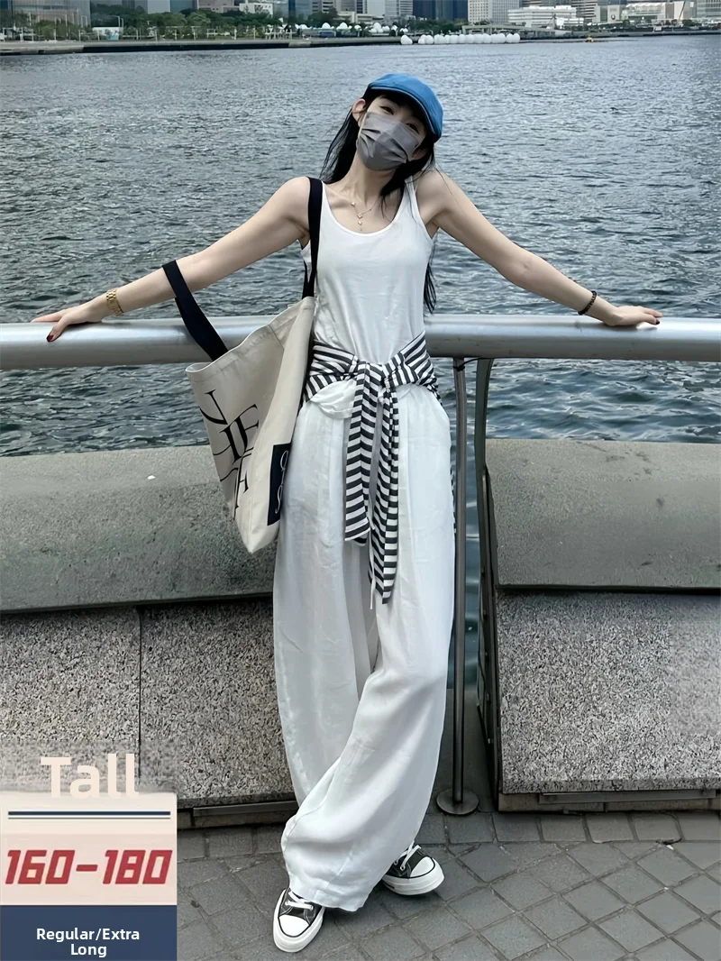 

Женские льняные брюки макси с высокой талией, широкими штанинами, повседневные, в пол, свободного кроя, весенние, новинка, большие размеры, стройнящие