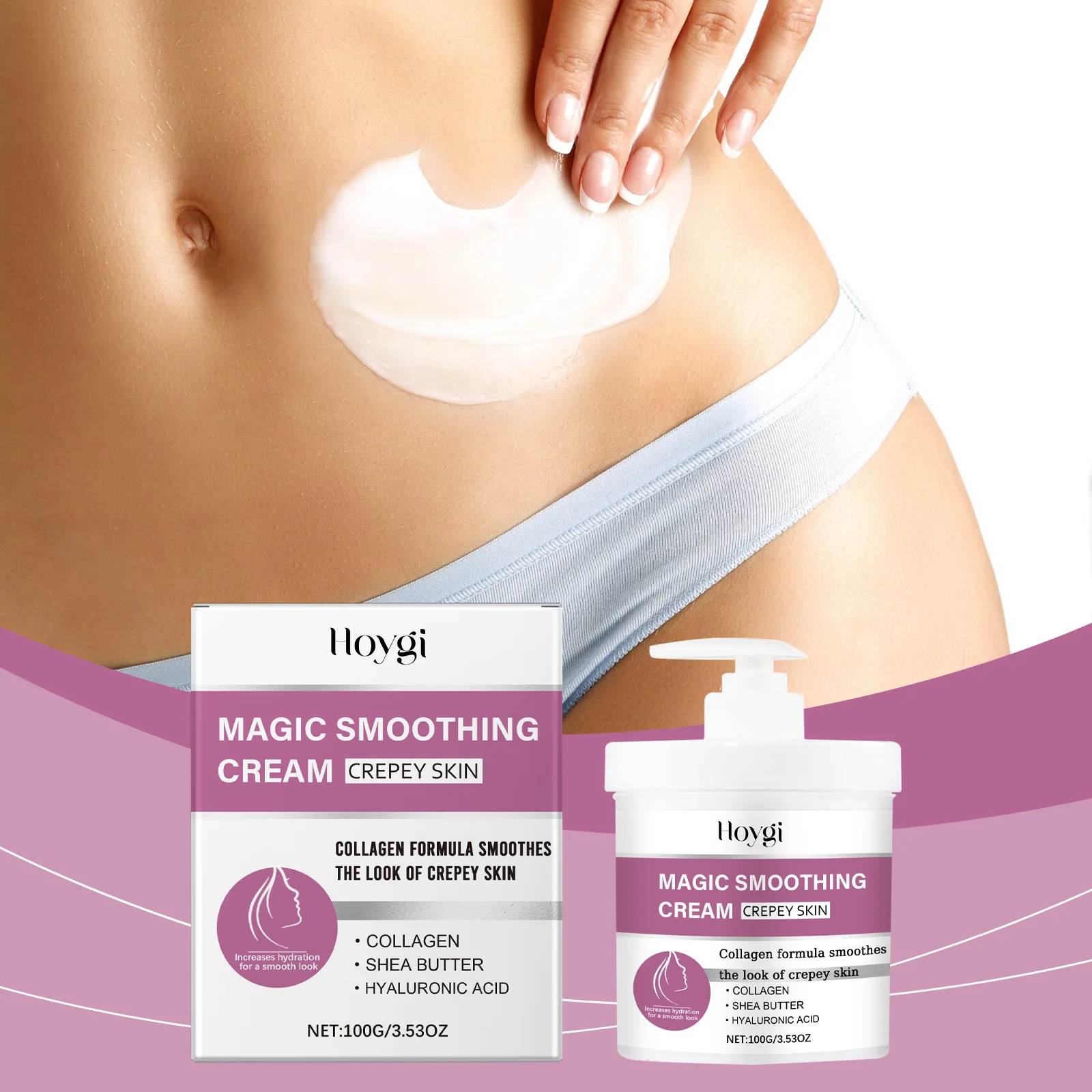 크레이피 스킨용 매직 스무딩 크림 (100g/3.5oz) - 콜라겐 & 히알루론산 포뮬러 - 강렬한 수분 공급 바디 크림