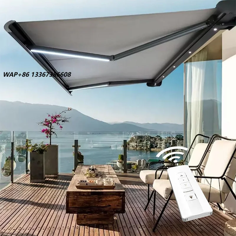 Electric Awning Cassette Retractable Customized Aluminum Full Cassette Motorized Retractable Awning Outdoor Folding Awning