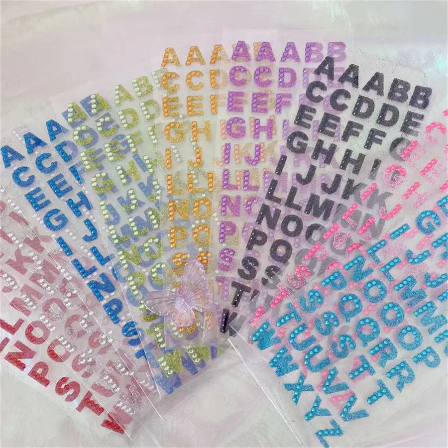 

Handmade Bookkeeping Material Decoration Crystal Colored English Letter Stickers Candy Children Learning Diamond Gemstone Sticke