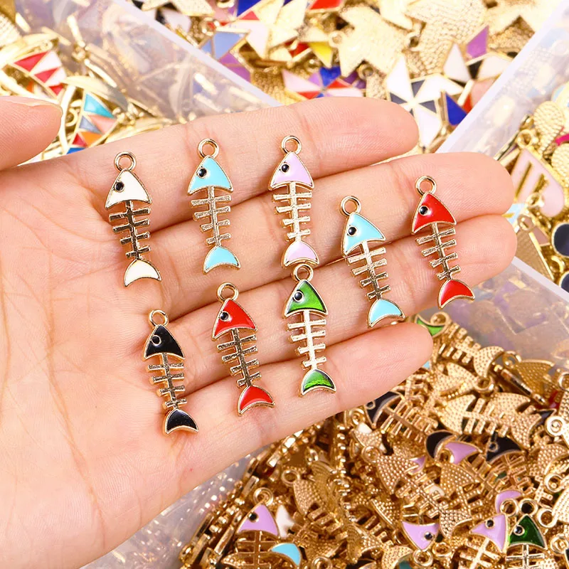 20Pcs Enamel Fish Bone Pendants Making Necklaces Bracelets Earrings DIY Handmade Crafts Accessories Creative Jewellery Finding