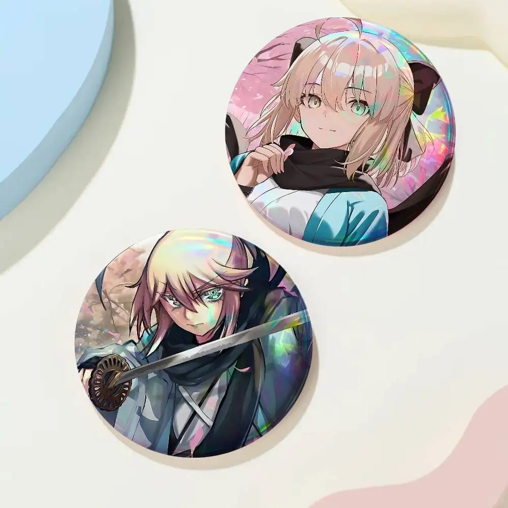Cartoon Okita Souji For Badge Custom Laser Hologram Enamel Pin Badge Metal Lapel Brooch For Clothes Bag Accessory Gift