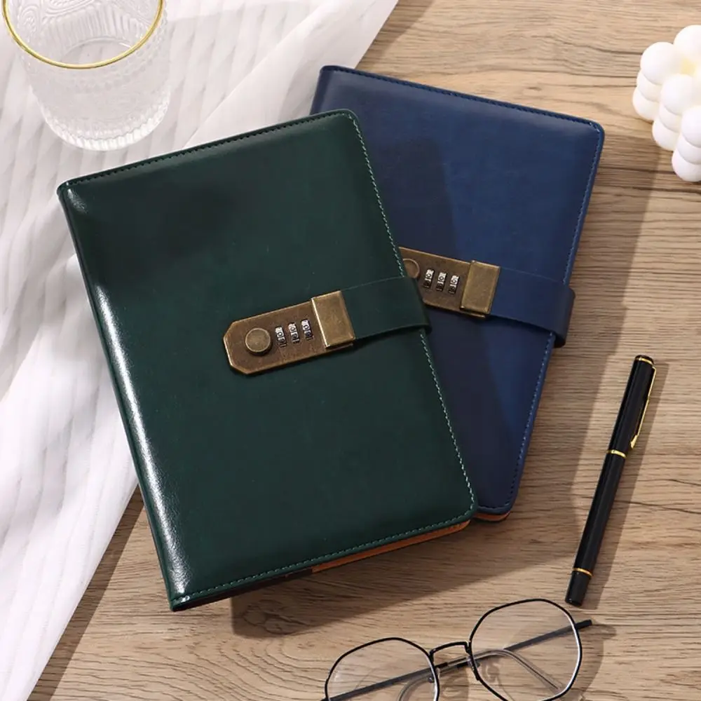 

200 Pages A5 Notebook Thickened with Coded Lock Diary Book Protecting Secrets PU Leather Cover Student Notepad Stationery