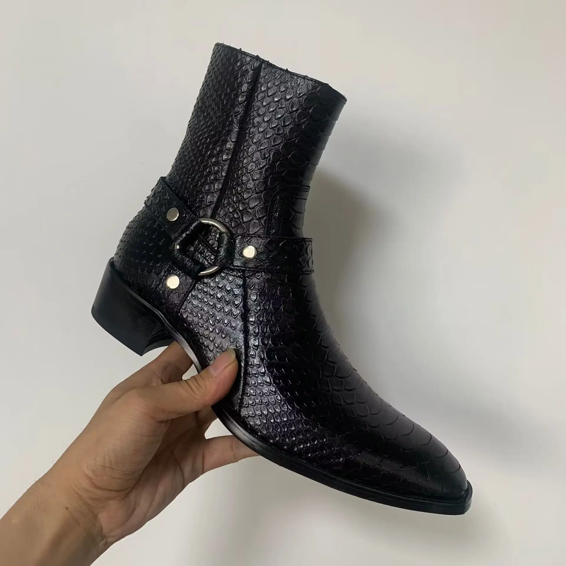 Men Chelsea Boots Real Snakeskin Leather Men Ankle Boots Low Heels Western Cowboy Zapatos Booties for Men Shoes customized size