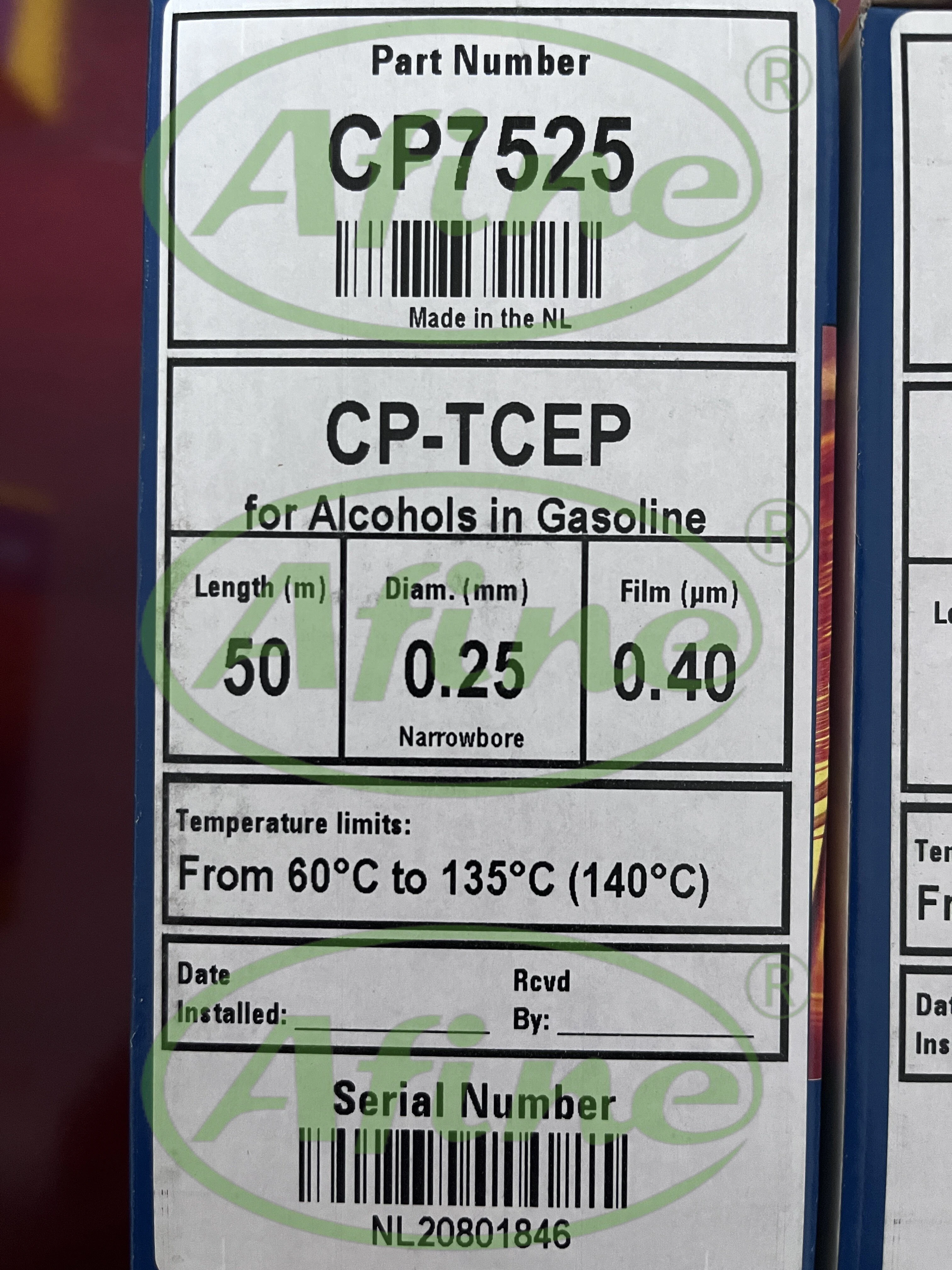 

AFINE CP-TCEP for Alcohols in Gasoline Columns CP7525 Agilent GC 50m 0.25mm 0.40µm 7-inch Holder