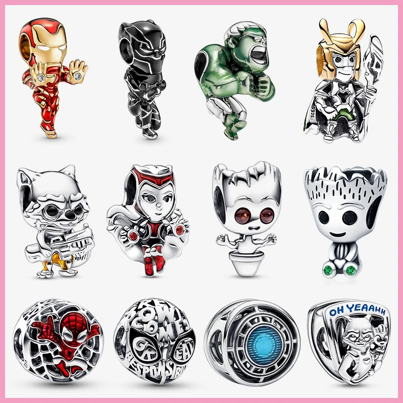 Diskon besar bentuk pahlawan Marvel manik-manik jimat cocok Charm Pandora gelang untuk wanita 925 liontin perak manik DIY hadiah perhiasan bagus