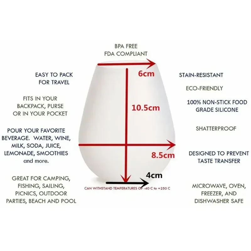 1Piece Silicone Wine Glasses 12oz Red Wine Beer Silicon Whiskey Cups Durable Shatterproof  Drinkware for Camping BBQ