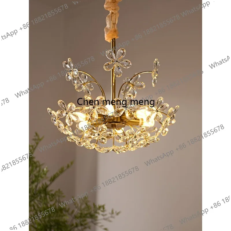 

Light luxury crystal lamp dining room chandelier American country French pastoral crystal flower bedroom lamp