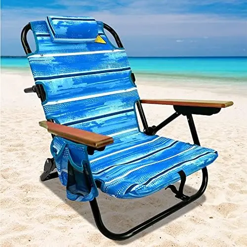 Backpack Beach Chair 5 Positions and Cup Holder Pouch on Side Padded Pillow Storage Bag on Back Lightweight Rustproof