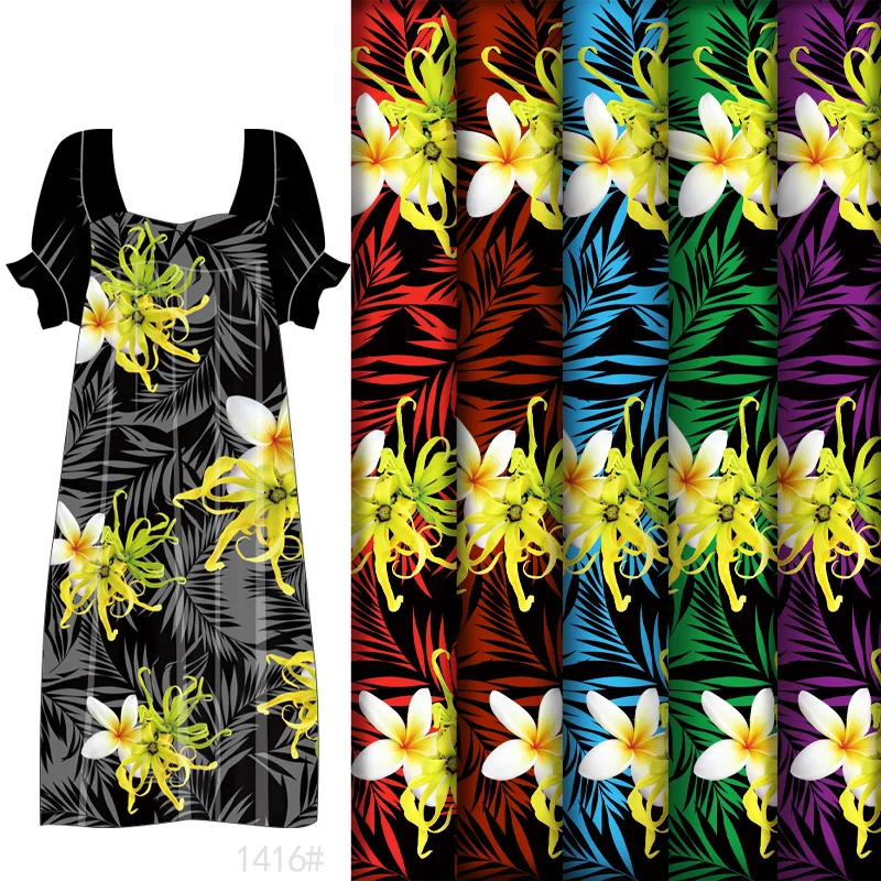 

Frangipani & Ylang Ylang Floral Print Polyester Fabric for Pacific Islander Resort Style Shirt Dresses and Beachwear