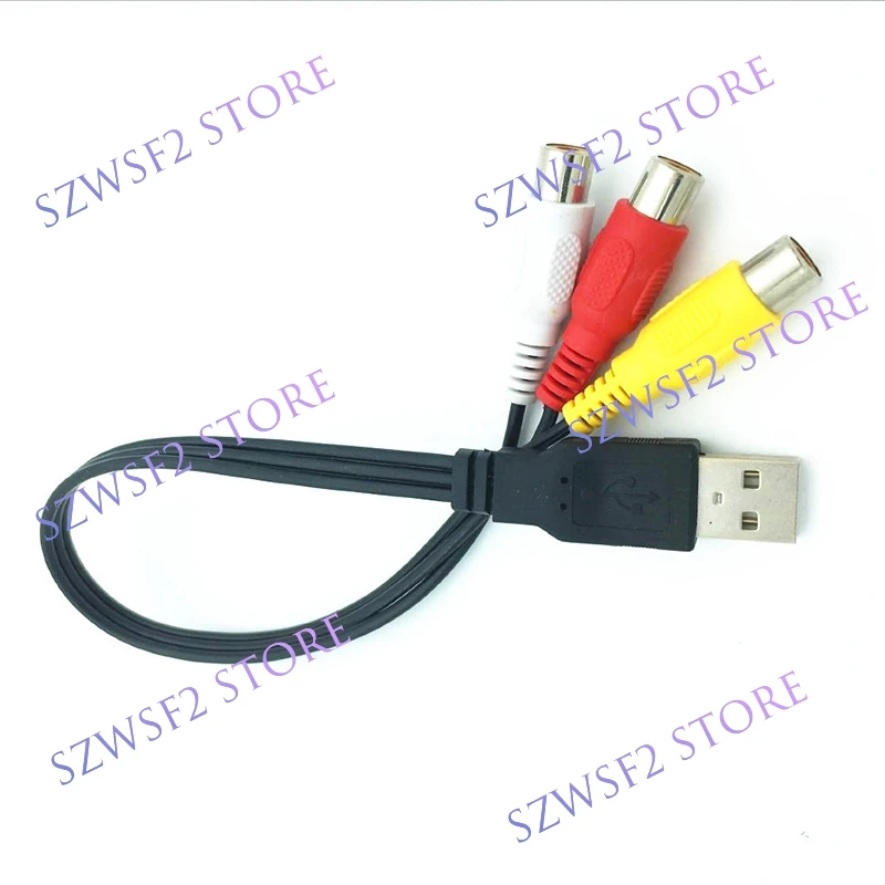 USB to 3RCA bus AV audio cable 3RCA USB A public to three lotus female copper core cable CCTV video audio conversion cable E2